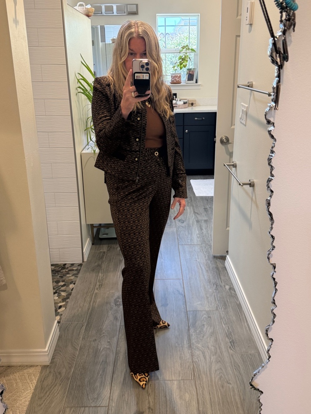 CAbi Brown Patterned Tailored Pantsuit